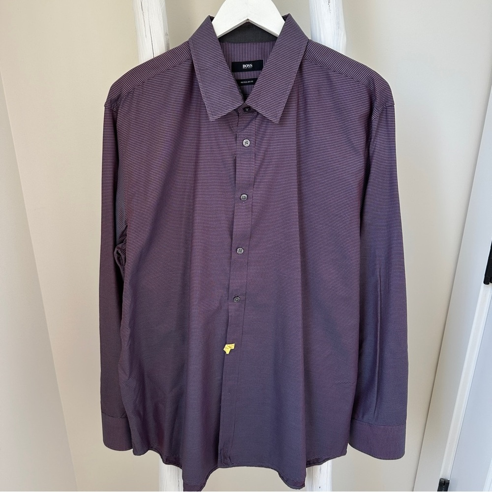 Hugo Boss Burgundy and Black Patterned Long Sleeve Dress Shirt SZ XXL